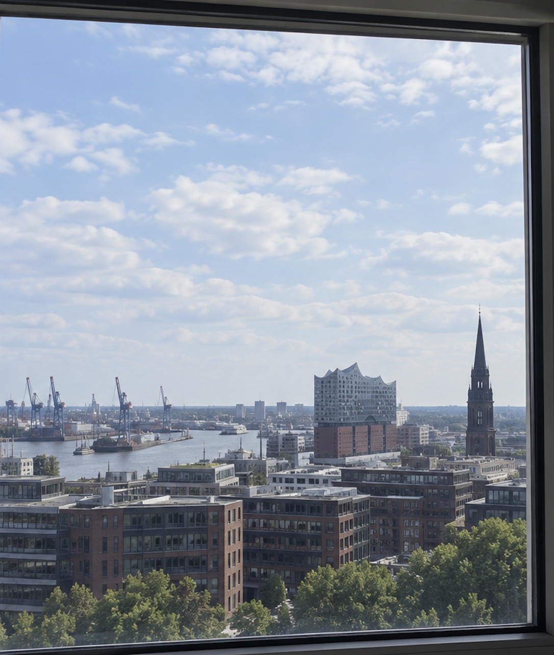 Sauber gereinigtes Fenster nach der Glasreinigung durch die Möwe
